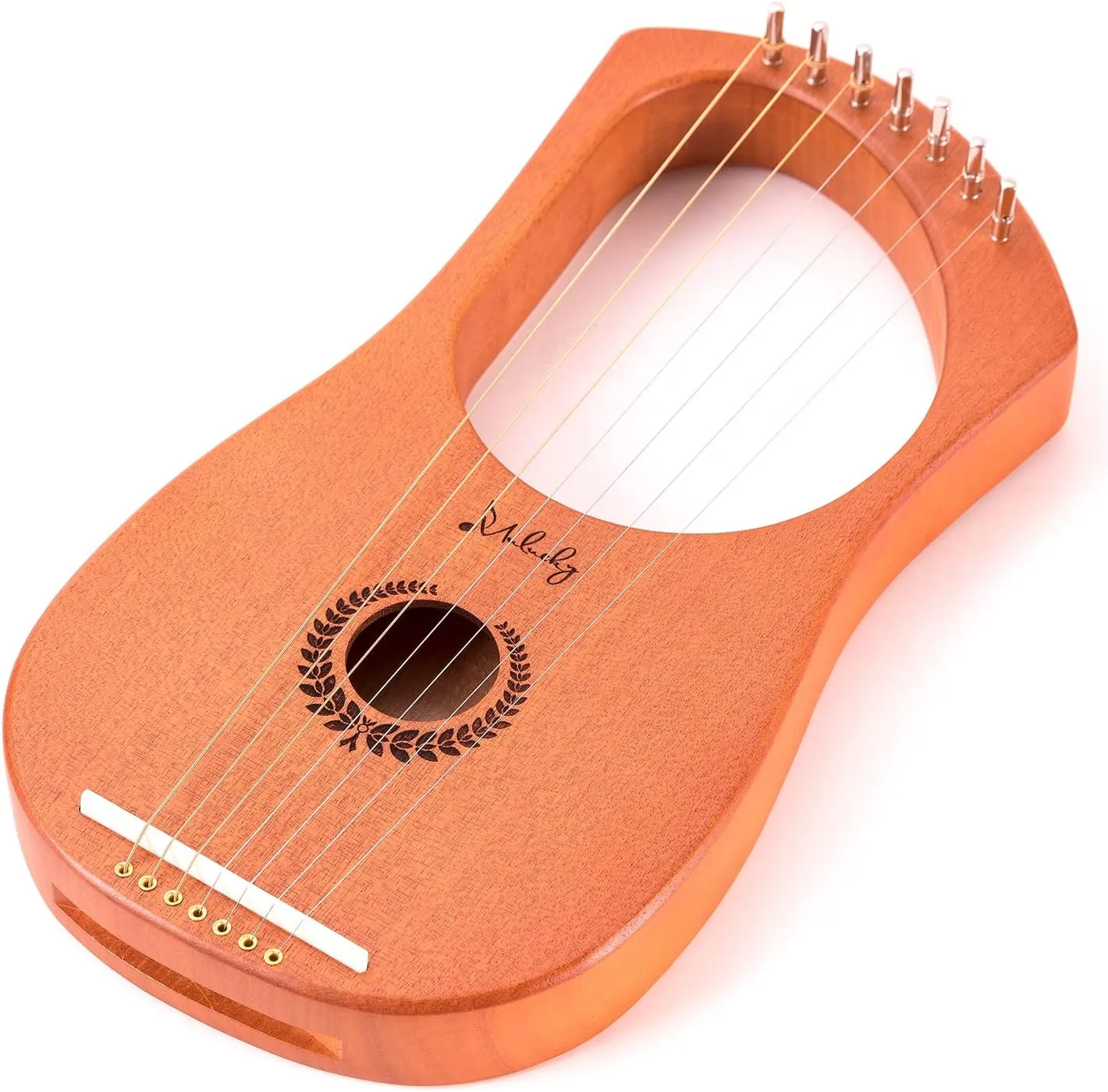 Lyre Harp Mulucky 7 Metal Lyre Steel String Bone Saddle Mahogany Lyre Instrument with Tuning Wrench and Black Gig Bag - MLH701