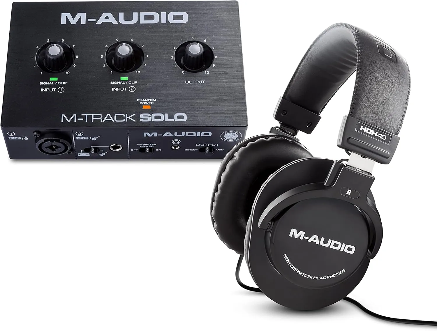M-Audio M-Track Solo USB Audio Interface with XLR Input Plus M-Audio Over Ear Studio Headphones with Closed Back Design for Monitoring
