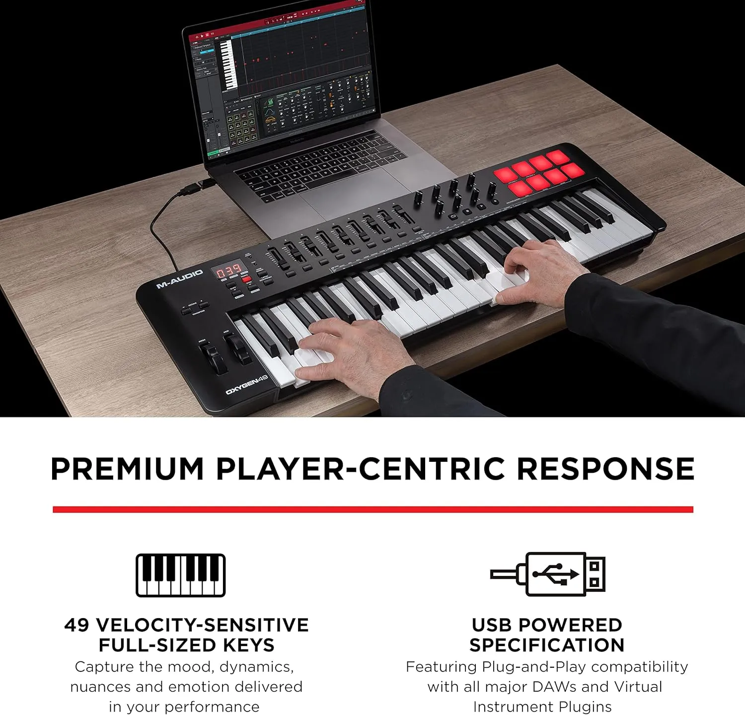 M-AUDIO Oxygen 49 (MKV) - 49 Key USB MIDI Keyboard Controller with Beat Pads, Smart Chord, Scale Modes, Arpeggiator and Native Instruments Sound Package (NKS Integration)