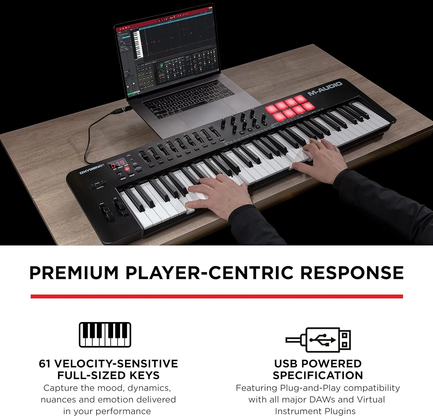 M-AUDIO Oxygen 61 (MKV) - 61 Key USB MIDI Keyboard Controller with Beat Pads, Smart Chord, Scale Modes, Arpeggiator and Native Instruments Sound Package (NKS Integration)