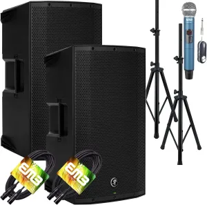 Mackie (2) Thump12A THUMP-12A 1300W 12" Powered Loudspeaker (Pair) with EMB Speaker Stand   EMB Microphone and EMB XLR Cable Bundle