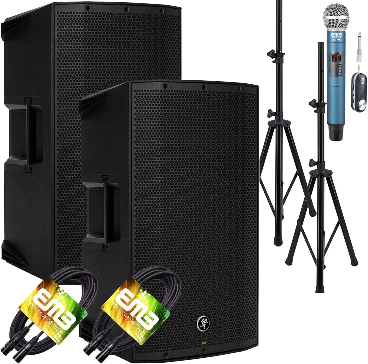 Mackie (2) Thump12A THUMP-12A 1300W 12" Powered Loudspeaker (Pair) with EMB Speaker Stand   EMB Microphone and EMB XLR Cable Bundle