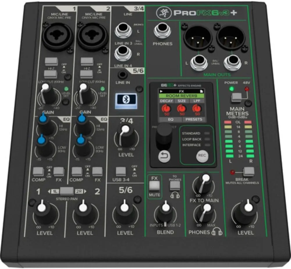 Mackie ProFX6v3  6-Channel Analog Mixer with Built-In FX, USB Recording, and Bluetooth Bundle with G-MIXERBAG-1212 Padded Nylon Mixer Bag and Stereo Breakout Cable 10'