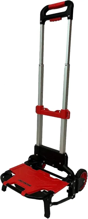 Magna Cart Durable 150 Pound Weight Capacity Foldable Hand Truck Utility Shopping Cart with Wheels and Bungee Cord to Secure Heavy Loads, Black/Red