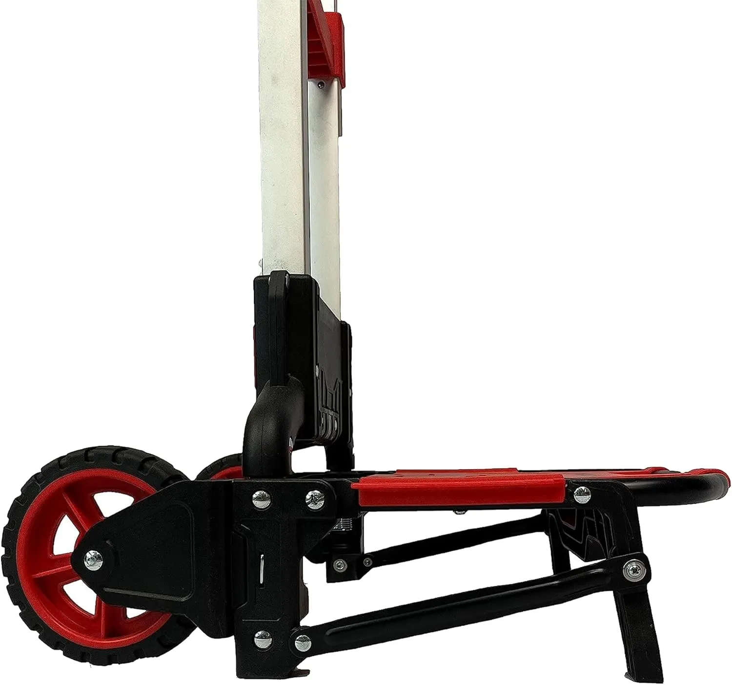Magna Cart Durable 150 Pound Weight Capacity Foldable Hand Truck Utility Shopping Cart with Wheels and Bungee Cord to Secure Heavy Loads, Black/Red