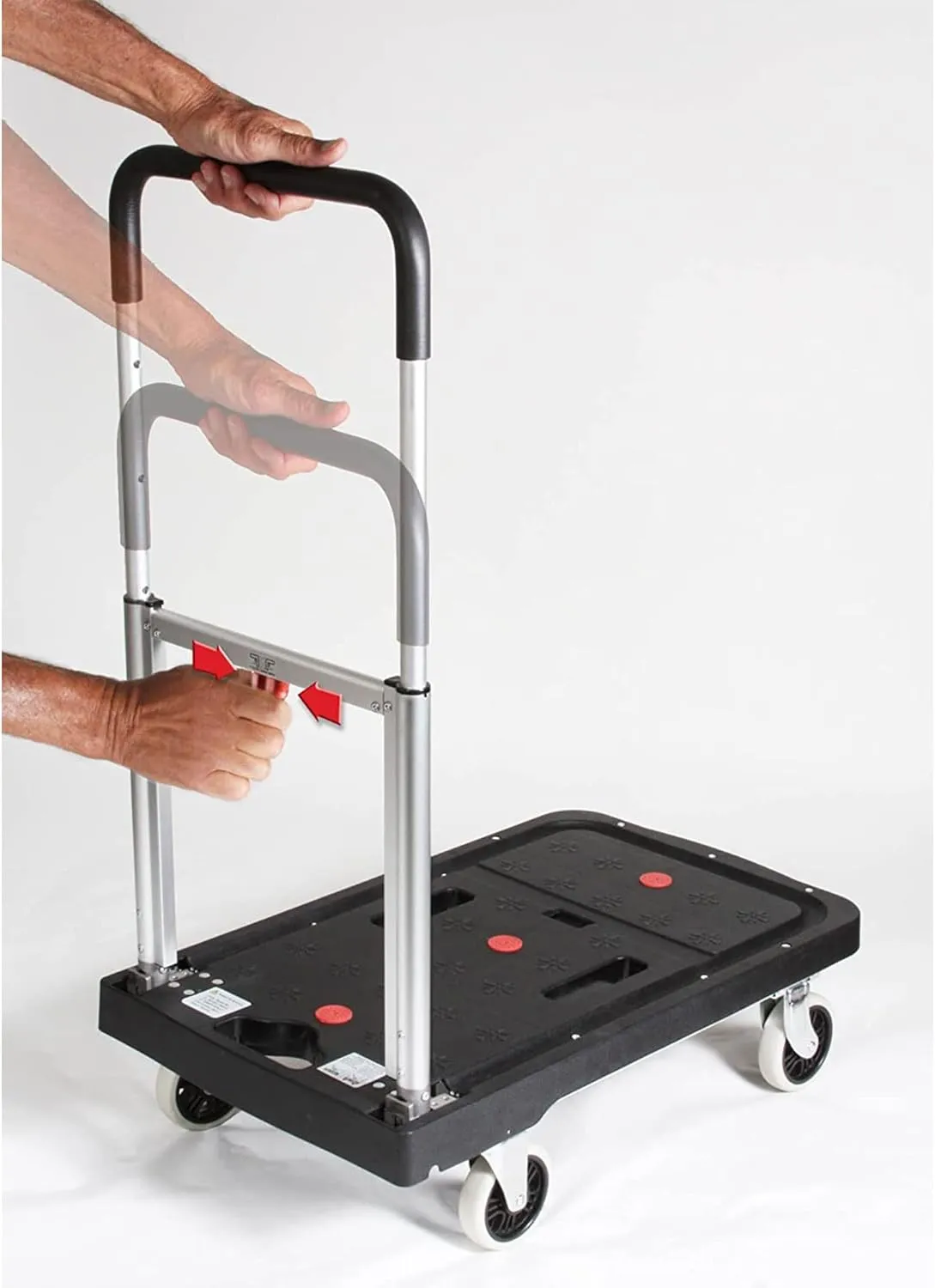 Magna Cart Folding Platform Cart, 4-Wheel Rolling Utility Dolly, 300 lb Load Capacity - Portable Transport Trolley with Telescoping Handle for Boxes, Crates, Groceries, Supplies & Equipment