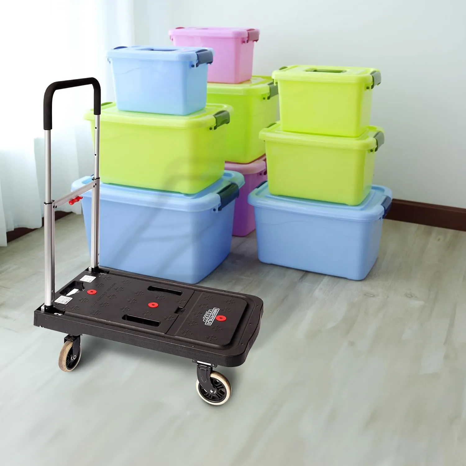 Magna Cart Folding Platform Cart, 4-Wheel Rolling Utility Dolly, 300 lb Load Capacity - Portable Transport Trolley with Telescoping Handle for Boxes, Crates, Groceries, Supplies & Equipment