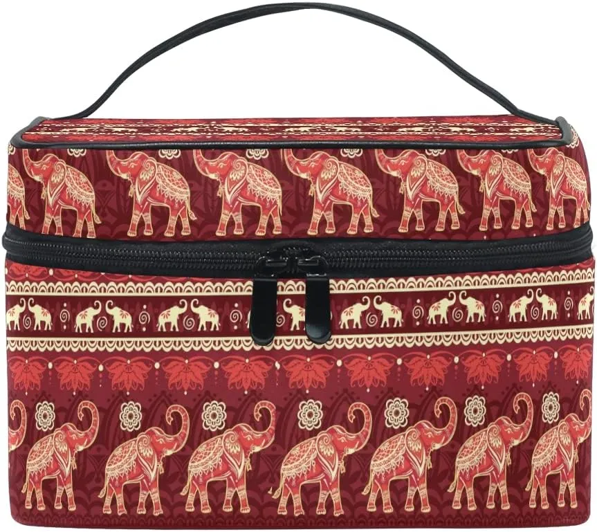 Makeup Bag, African Elephants With Lotus Travel Makeup Organizer Bag Cosmetic Cases Toiletry Bags for Girl Women Ladies