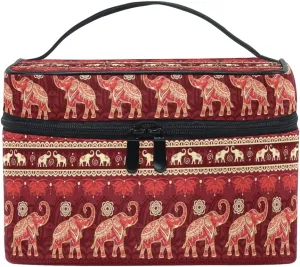 Makeup Bag, African Elephants With Lotus Travel Makeup Organizer Bag Cosmetic Cases Toiletry Bags for Girl Women Ladies