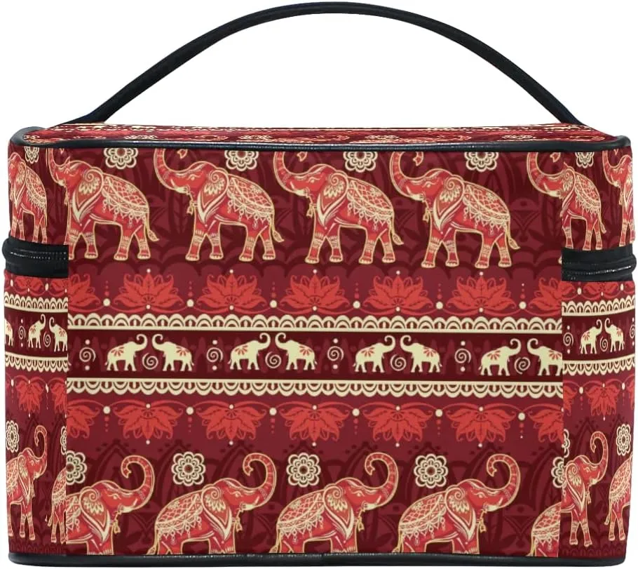 Makeup Bag, African Elephants With Lotus Travel Makeup Organizer Bag Cosmetic Cases Toiletry Bags for Girl Women Ladies
