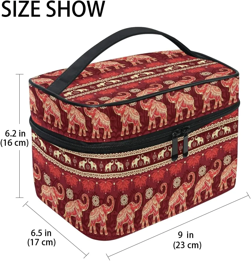 Makeup Bag, African Elephants With Lotus Travel Makeup Organizer Bag Cosmetic Cases Toiletry Bags for Girl Women Ladies