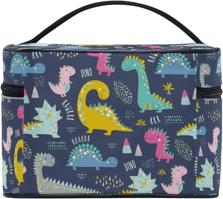 Makeup Bag, Cute Funny Dinosaurs Travel Makeup Organizer Bag Cosmetic Cases Toiletry Bags for Girl Women Ladies