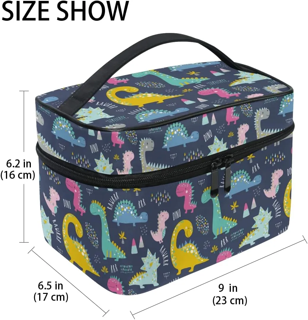 Makeup Bag, Cute Funny Dinosaurs Travel Makeup Organizer Bag Cosmetic Cases Toiletry Bags for Girl Women Ladies