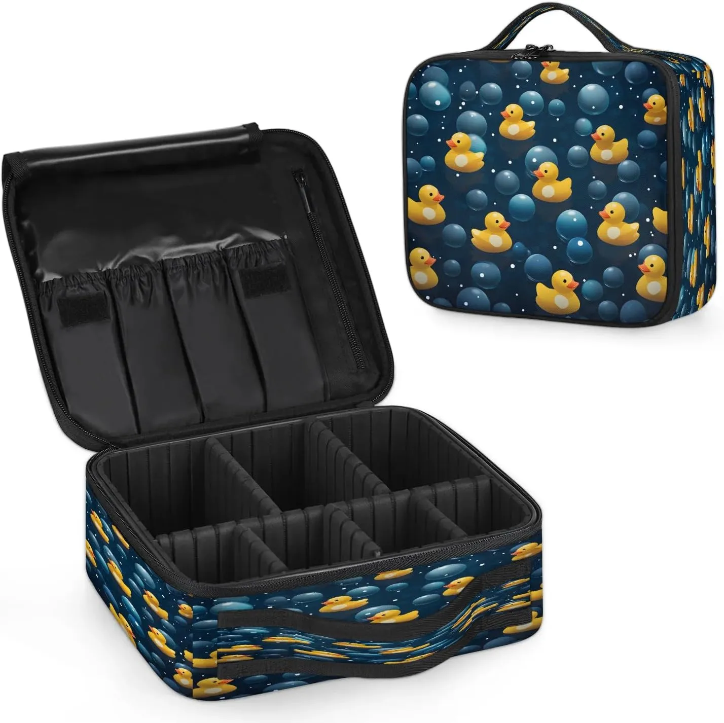 Makeup Bag Large Makeup Train Case Bubble Ducks Makeup Organizer Bag Portable Cosmetic Bags with Dividers Waterproof Travel Makeup Bag Toiletry Bag Makeup Case for Women