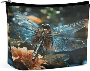 Makeup Bags Large Capacity Cosmetic Bags for Women Dragonfly Flying on The Pond Open Flat Toiletry Bag Waterproof Makeup Pouch Portable Cosmetic Organizer Makeups Train for Travel Gift