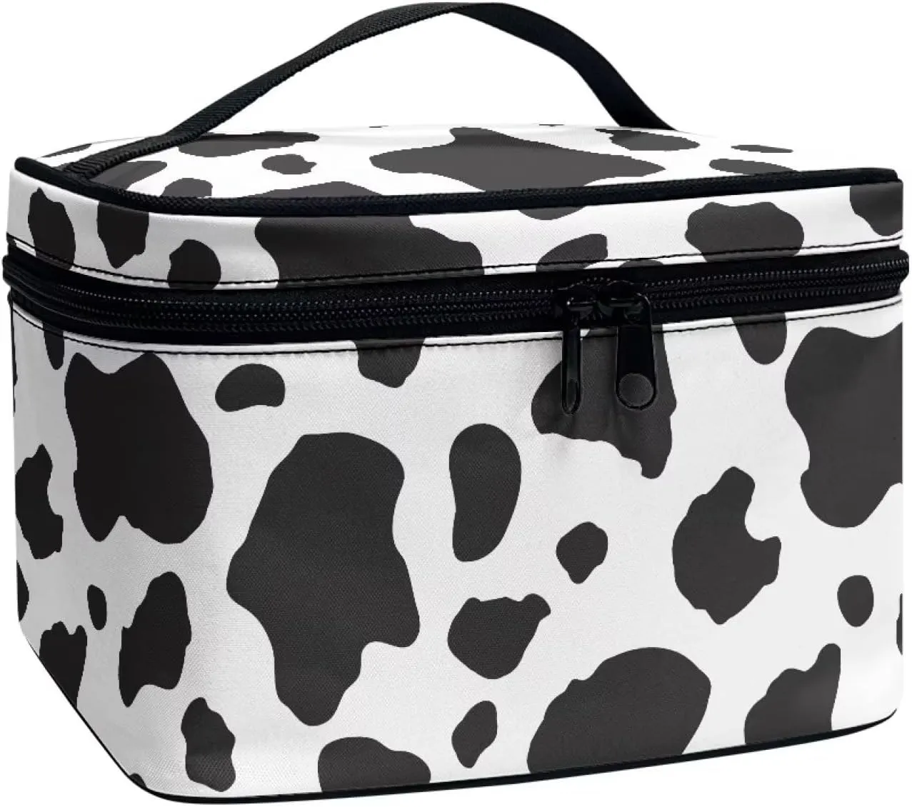 Makeup Brush Bag Black White Cow Print Cosmetic Brush Case Travel Essentials Accessories for Toiletries Cute Purse with Zipper Pocket