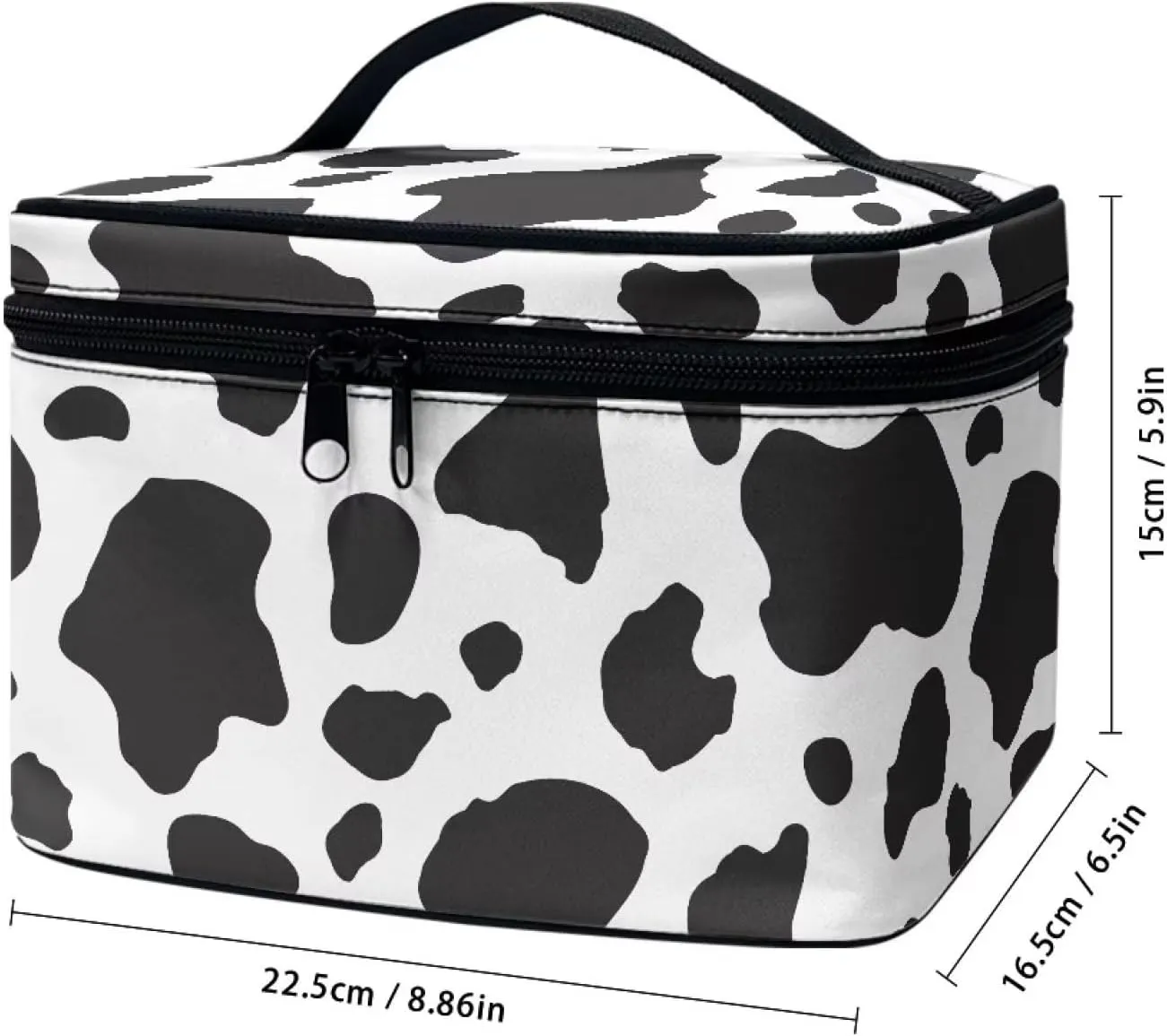 Makeup Brush Bag Black White Cow Print Cosmetic Brush Case Travel Essentials Accessories for Toiletries Cute Purse with Zipper Pocket