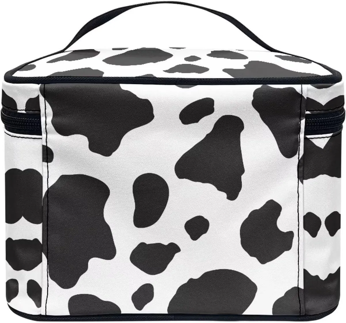 Makeup Brush Bag Black White Cow Print Cosmetic Brush Case Travel Essentials Accessories for Toiletries Cute Purse with Zipper Pocket