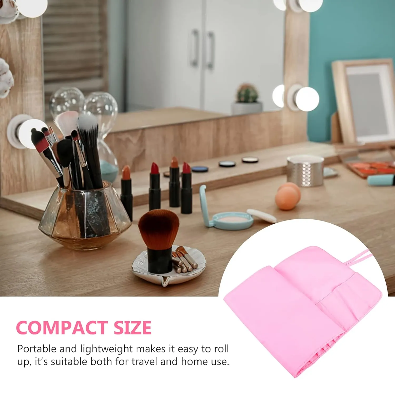 Makeup Brush Case Travel Portable Cosmetics Holder Makeup Artist Storage Bag for Women, Pink
