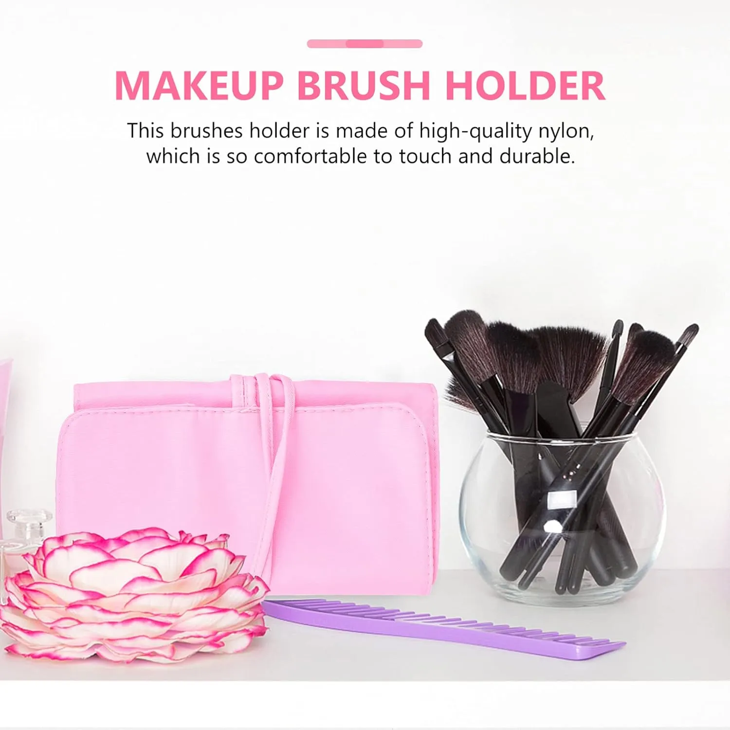 Makeup Brush Case Travel Portable Cosmetics Holder Makeup Artist Storage Bag for Women, Pink