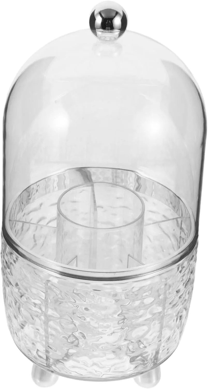 Makeup Brush Holder Organizer with Lid Rotating Cosmetics Storage Container for Vanity Transparent Makeup Brush Display Desk Organizer