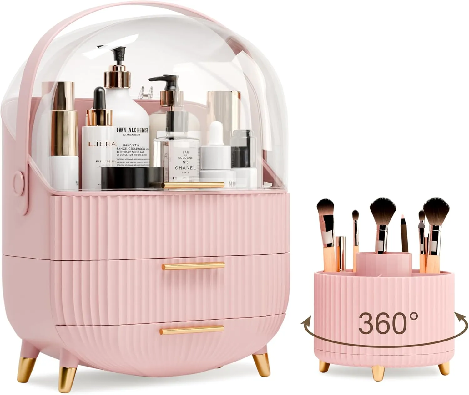 Makeup Organizers and Storage Make up Organizer for Vanity Cosmetics Skincare With Lid and Drawers Display Cases for Countertop Bathroom Women Teenager Girl Gifts(Pink Brush Holder)