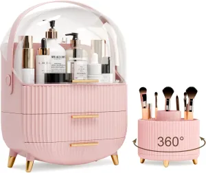 Makeup Organizers and Storage Make up Organizer for Vanity Cosmetics Skincare With Lid and Drawers Display Cases for Countertop Bathroom Women Teenager Girl Gifts(Pink Brush Holder)