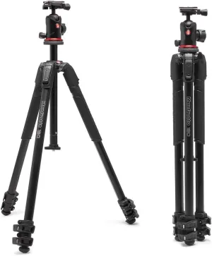 Manfrotto 190X AS, 3-Section Aluminum Camera Tripod, Photo-Kit with Ball Head, Ground Level, Arca-Swiss Plate, Quick Power Lever Lock, 22lbs Payload, for DSLR and Mirrorless, Photo Shooting Supports