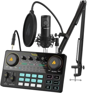 MAONO Podcast Equipment Bundle Audio mixer All-in-One Podcast Production Studio with 3.5mm Microphone for Live Streaming, Podcast Recording, PC, Smartphone, DJ MaonoCaster Lite (AU-AM200-S6 Black)