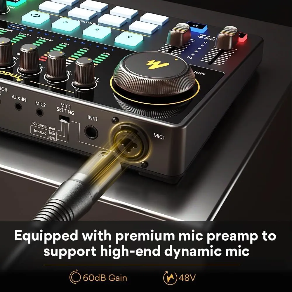 MAONO Podcast Equipment Bundle with Audio Interface and XLR Condenser Microphone, MaonoCaster with 48V Phantom Power, Bluetooth for Podcast, Streaming, Voice Over, Youtube, PC, Guitar (AME2A)