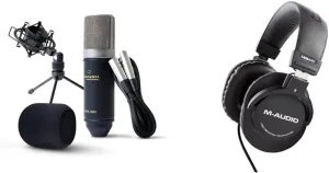 Marantz Professional MPM-1000 - Studio Recording XLR Condenser Microphone & M-Audio HDH40 – Over Ear Studio Headphones with Closed Back Design, Flexible Headband and 2.7m Cable