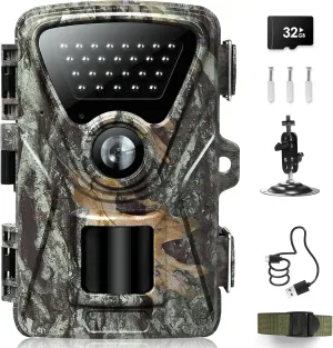 MAXDONE Trail Camera, 1520P 28MP Hunting Camera,32G Deer Cameras with Night Vision Motion Activated Waterproof IP66 Trail Cam 0.2s Trigger Time with 850nm 2” LCD Game Cameras