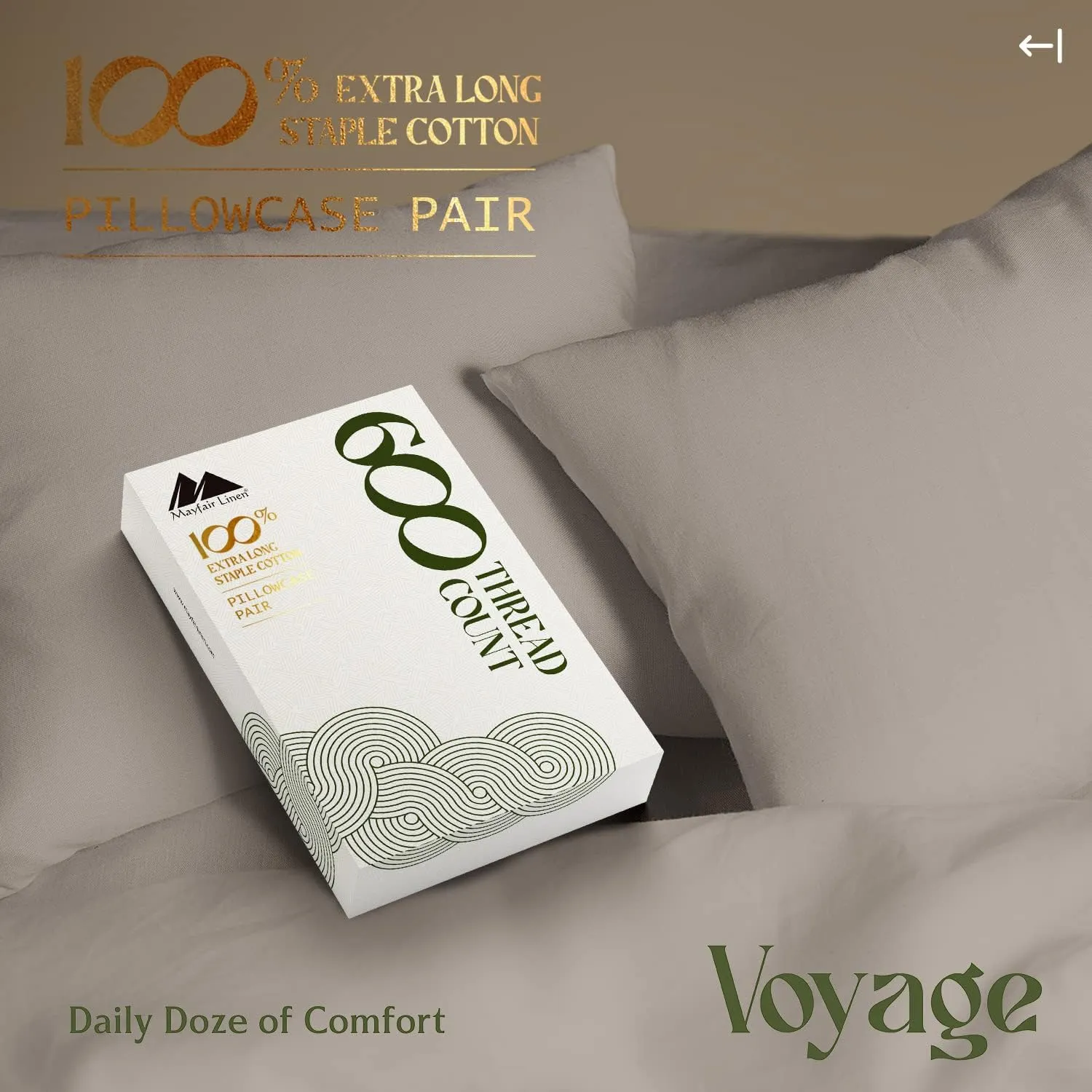 Mayfair Linen Pillow Cases Queen Size Set of 2-600 Thread Count 100% Egyptian Cotton Pillow Cases Standard Size, Silky Soft, Sateen Weave Luxury Hotel Bed Pillow Covers for Sleeping - Taupe