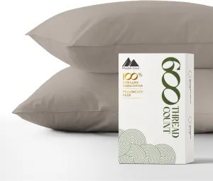 Mayfair Linen Pillow Cases Queen Size Set of 2-600 Thread Count 100% Egyptian Cotton Pillow Cases Standard Size, Silky Soft, Sateen Weave Luxury Hotel Bed Pillow Covers for Sleeping - Taupe