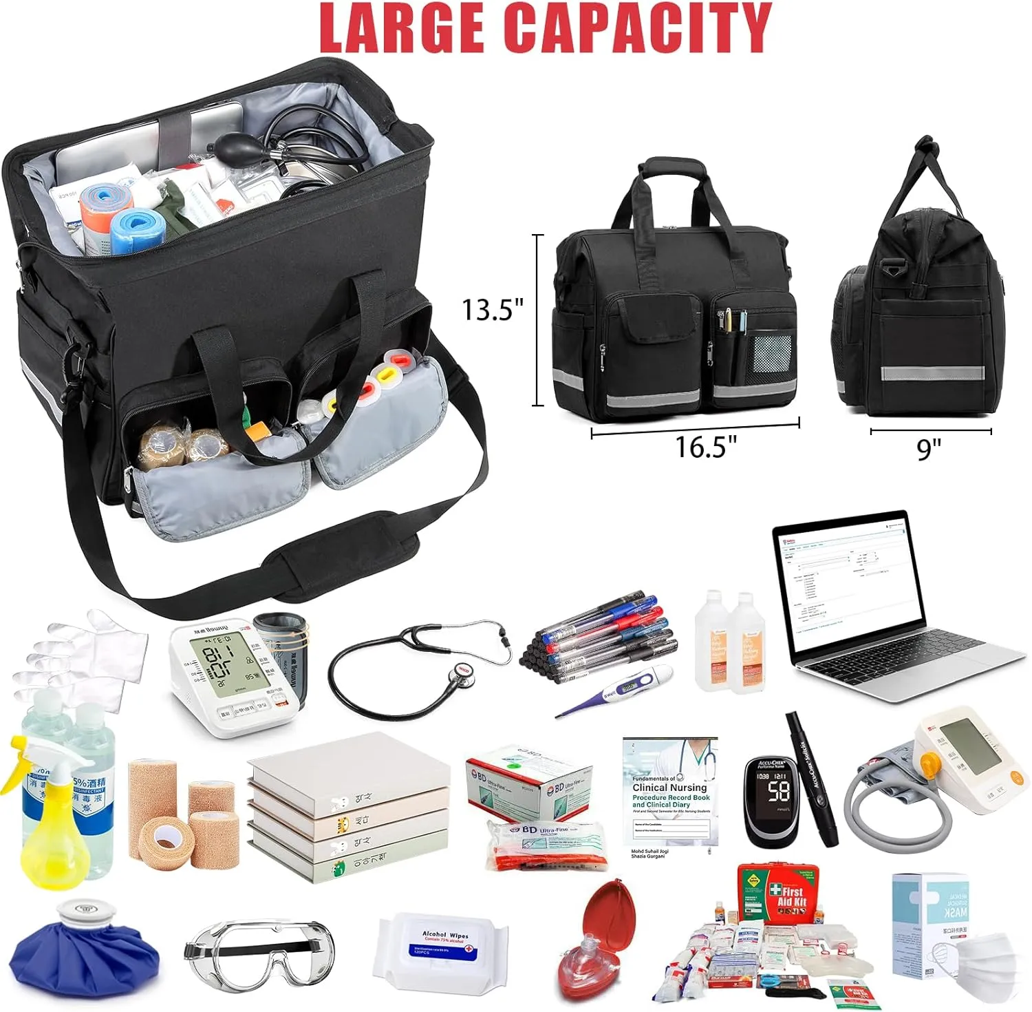 Medical Bag for Doctor Home Health Nurse Bag Trauma Bag Red EMS Emergency Duffle Bag First Responder EMT Med Dr Nurse Nursing Equipment Paramedic Bag with Compartment Ultimate Physician Clinical