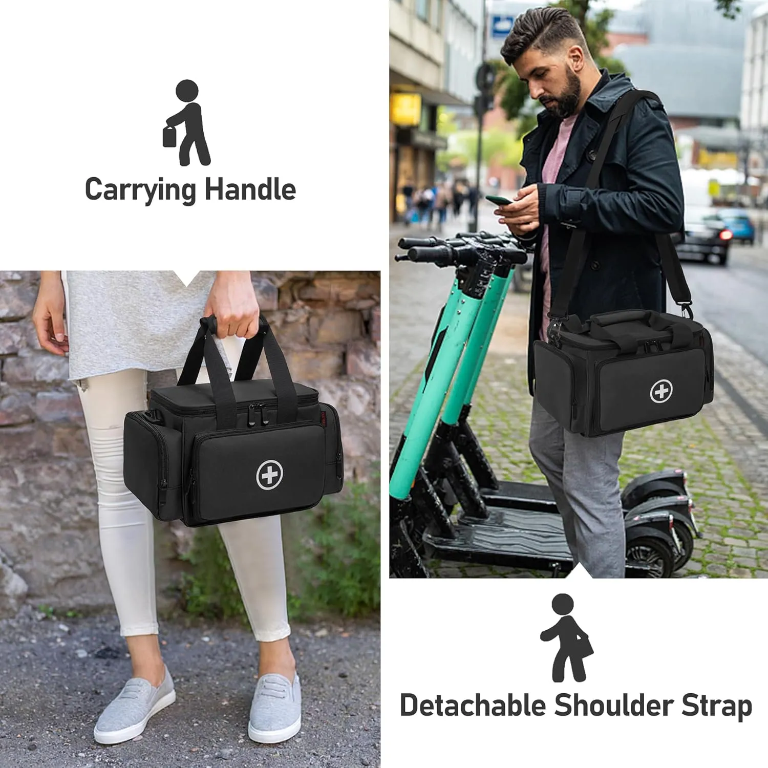 Medicine Storage Bag, Pill Bottle Organizer with Portable Small Pouch, Medication Bottle Organizer Empty with Shoulder Strap for Home Storage and Travel