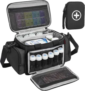 Medicine Storage Bag, Pill Bottle Organizer with Portable Small Pouch, Medication Bottle Organizer Empty with Shoulder Strap for Home Storage and Travel