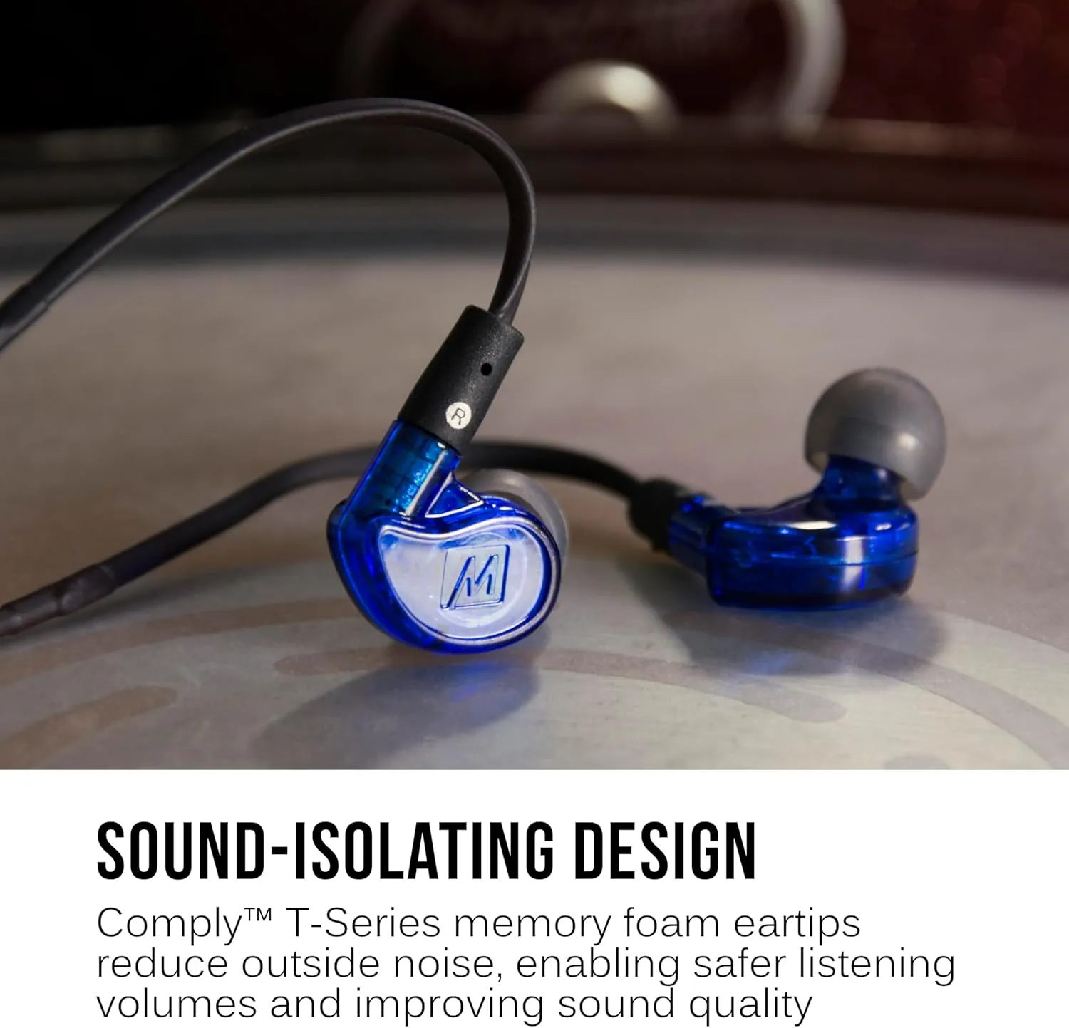 MEE audio M6 PRO In Ear Monitor Headphones for Musicians, 2nd Gen Model With Upgraded Sound, Memory Wire Earhooks & Replaceable Cables, Noise Isolating Professional Earbuds, 2 Cords Included (Blue)