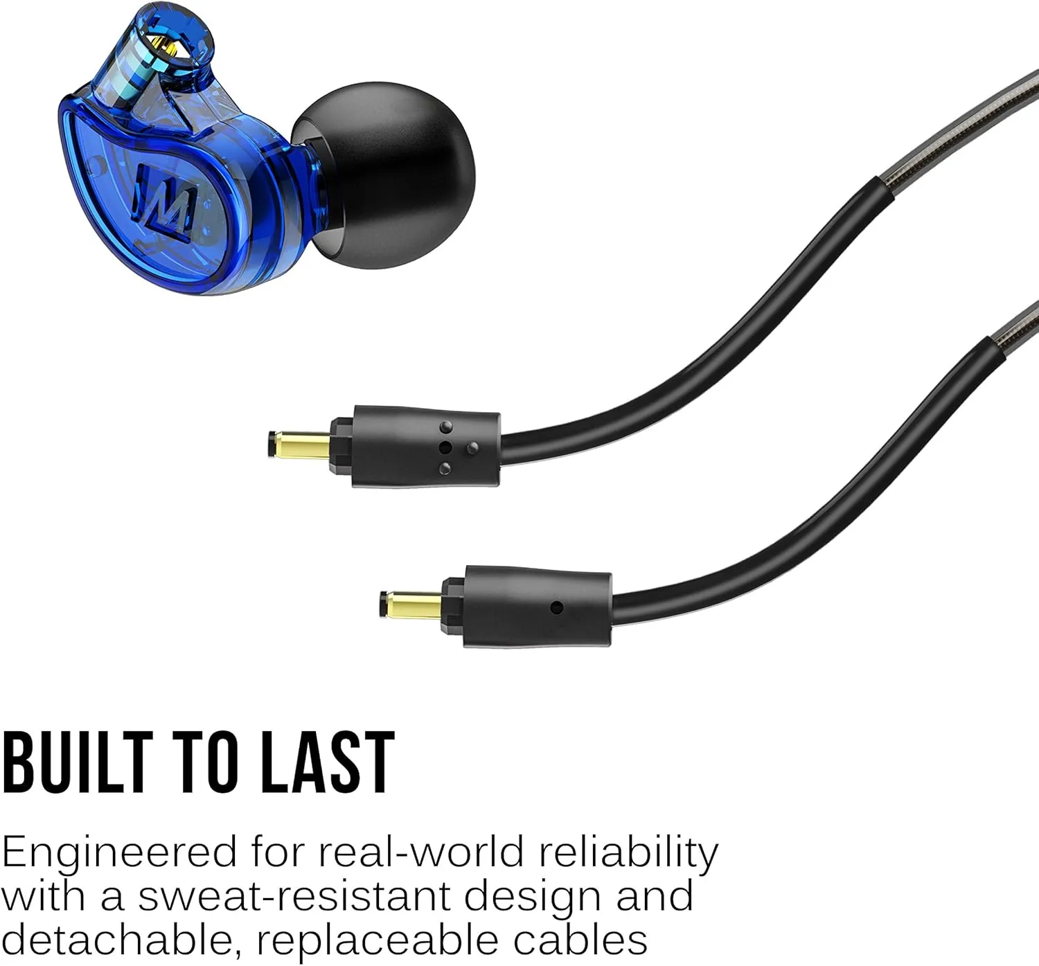 MEE audio M6 PRO In Ear Monitor Headphones for Musicians, 2nd Gen Model With Upgraded Sound, Memory Wire Earhooks & Replaceable Cables, Noise Isolating Professional Earbuds, 2 Cords Included (Blue)
