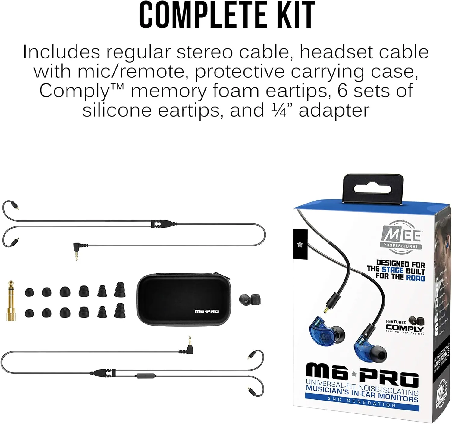 MEE audio M6 PRO In Ear Monitor Headphones for Musicians, 2nd Gen Model With Upgraded Sound, Memory Wire Earhooks & Replaceable Cables, Noise Isolating Professional Earbuds, 2 Cords Included (Blue)