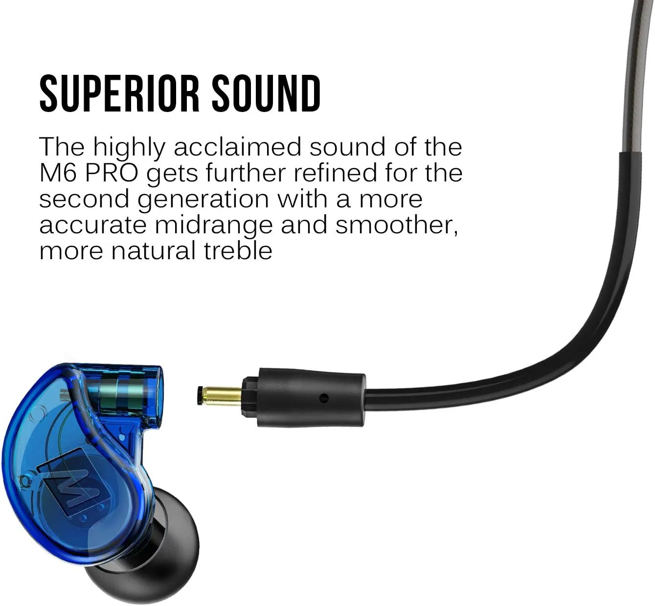 MEE audio M6 PRO In Ear Monitor Headphones for Musicians, 2nd Gen Model With Upgraded Sound, Memory Wire Earhooks & Replaceable Cables, Noise Isolating Professional Earbuds, 2 Cords Included (Blue)