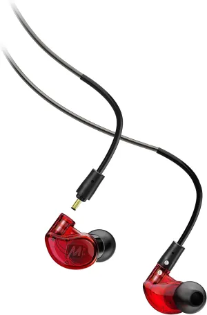 MEE audio M6 PRO In Ear Monitor Headphones for Musicians, 2nd Gen Model With Upgraded Sound, Memory Wire Earhooks & Replaceable Cables, Noise Isolating Professional Earbuds, 2 Cords Included (Red)