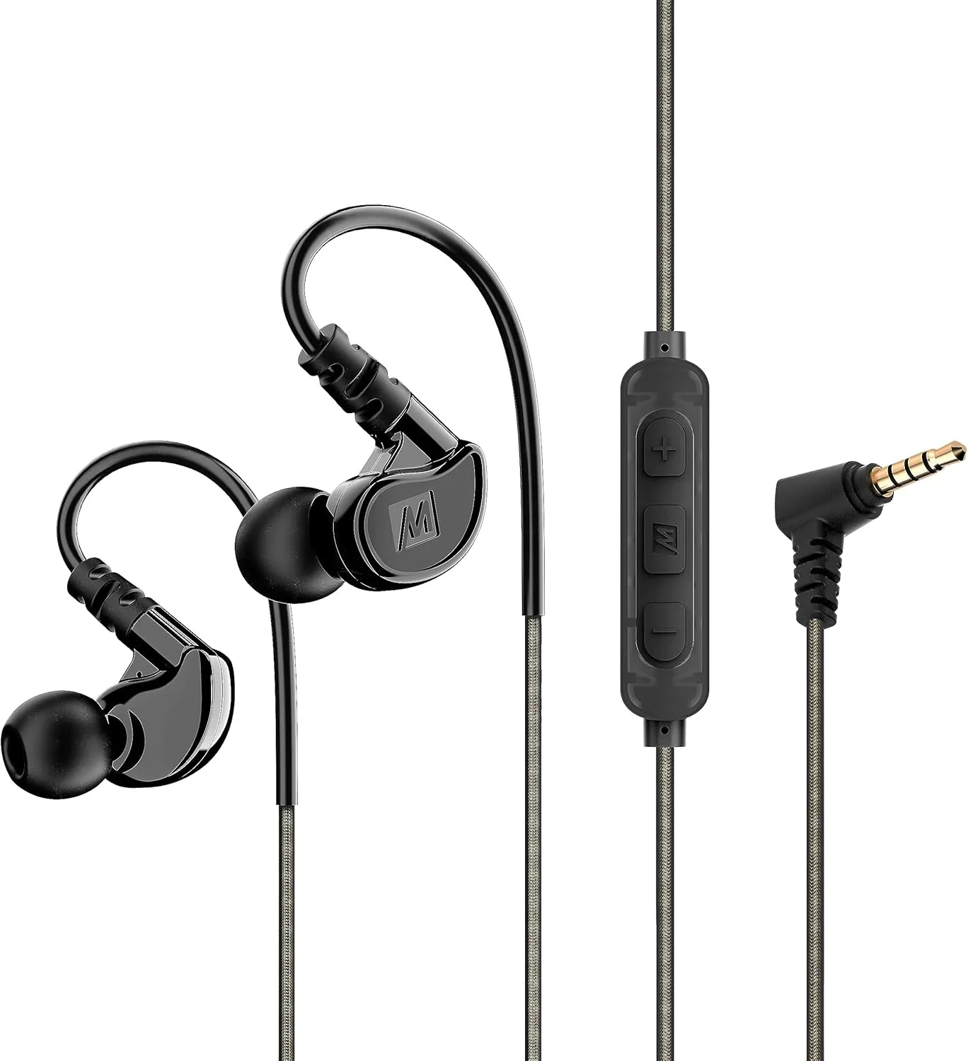 MEE audio M6 Sport Wired Earbuds, in Ear Headphones, 3-Button Remote, Sweatproof Earphones for Running/Gym/Workouts with Memory Wire Earhooks, Headset Microphone, 3.5mm Jack Plug (Black)