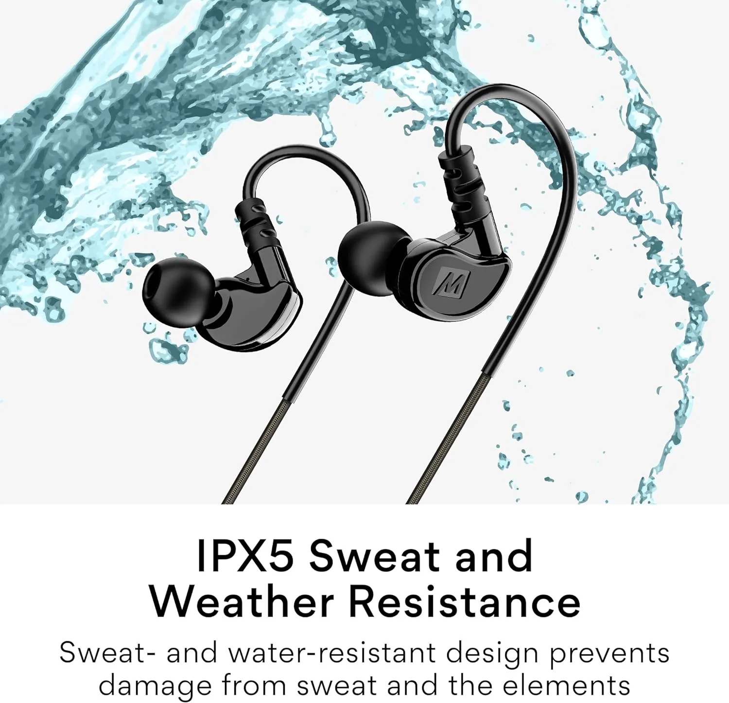 MEE audio M6 Sport Wired Earbuds, in Ear Headphones, 3-Button Remote, Sweatproof Earphones for Running/Gym/Workouts with Memory Wire Earhooks, Headset Microphone, 3.5mm Jack Plug (Black)