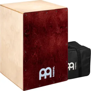 Meinl Percussion Cafe Cajon Box Drum Plus Bag with Snare and Bass Tone for Acoustic Music — Made in Europe — Baltic Birch Wood, Play with Your Hands, 2-Year Warranty, Natural/Wine Red (BC1NTWR)