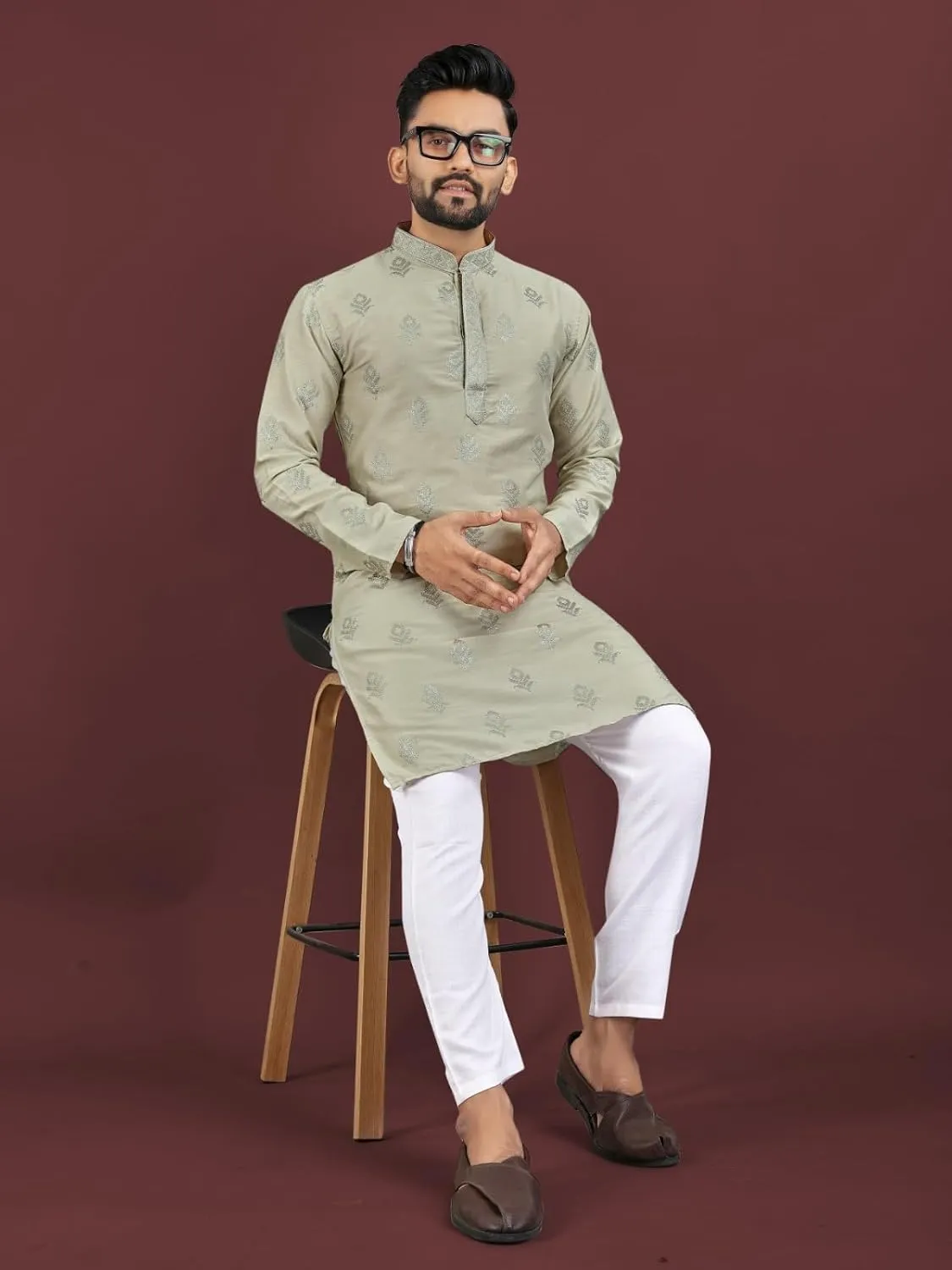 Men Wear Fabric Viscose Silk Embroidery Sequance Work Festival Wear Kurta Pajama 13610