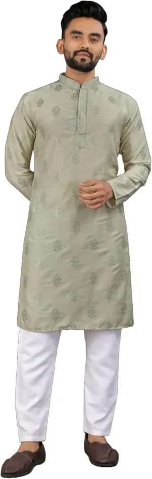 Men Wear Fabric Viscose Silk Embroidery Sequance Work Festival Wear Kurta Pajama 13610