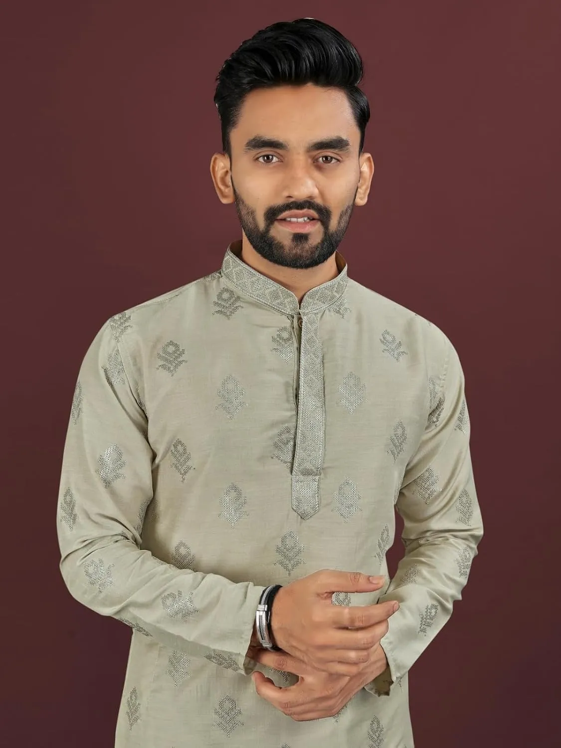 Men Wear Fabric Viscose Silk Embroidery Sequance Work Festival Wear Kurta Pajama 13610