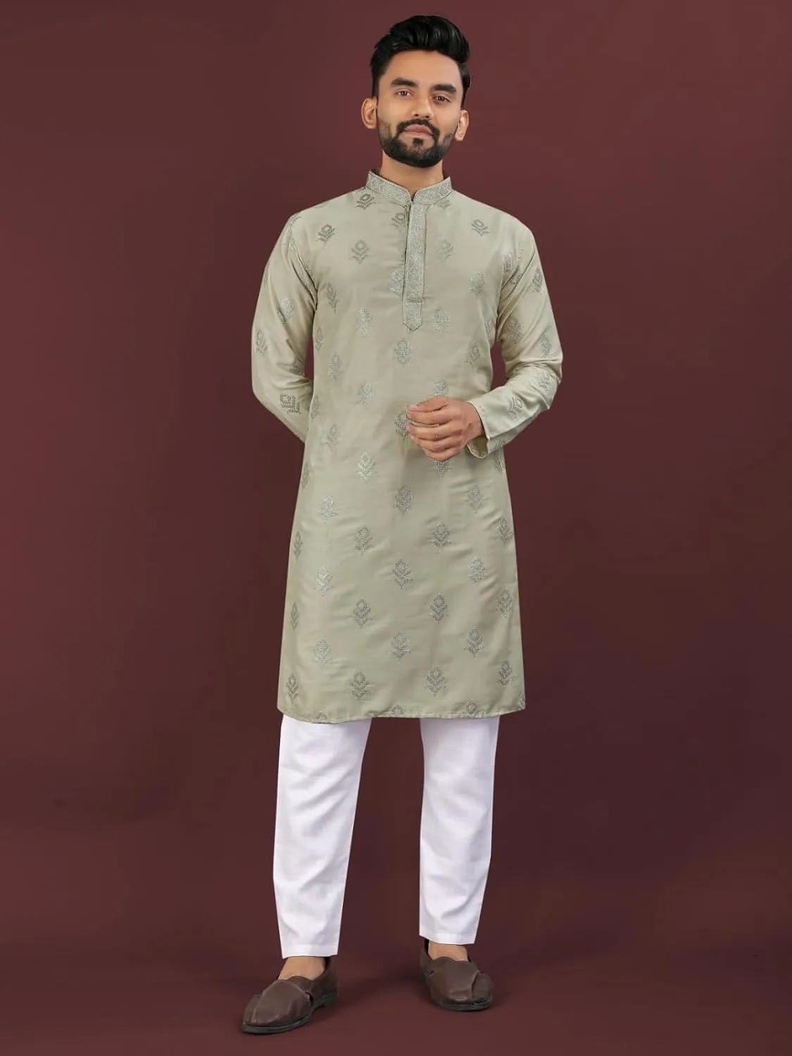 Men Wear Fabric Viscose Silk Embroidery Sequance Work Festival Wear Kurta Pajama 13610