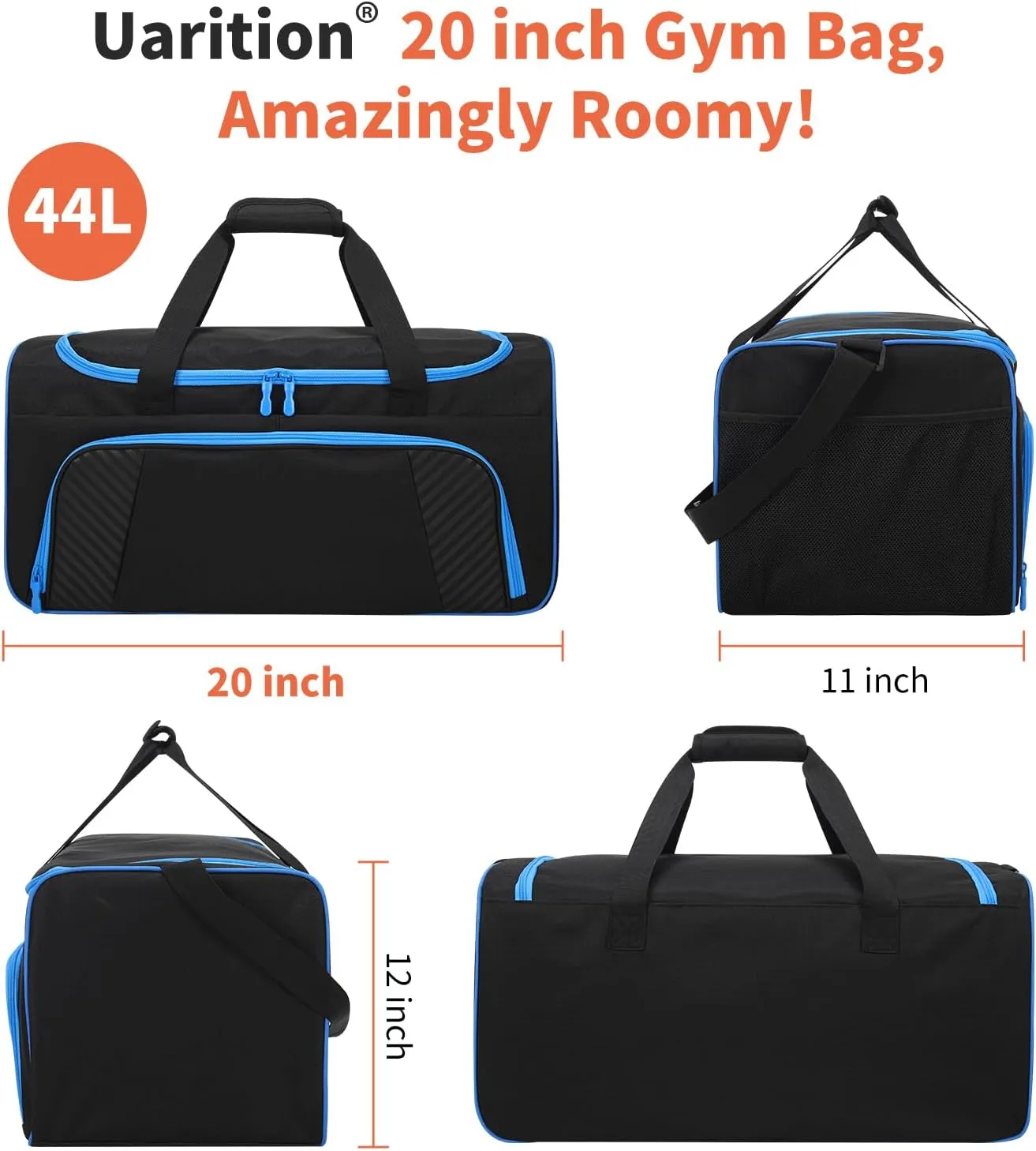 Mens Gym Bag 21 inch Large Overnight Weekender Duffle Bag for Travel Sport-Black/Blue